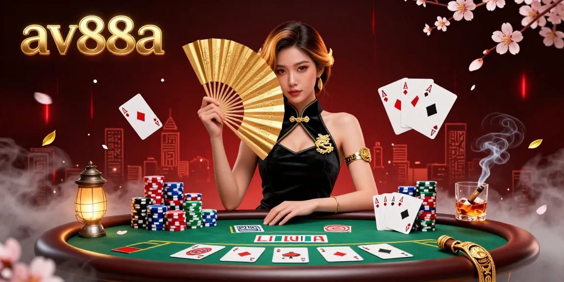 Experience thrilling poker action at av88a with a stunning Asian model in an elegant setting.