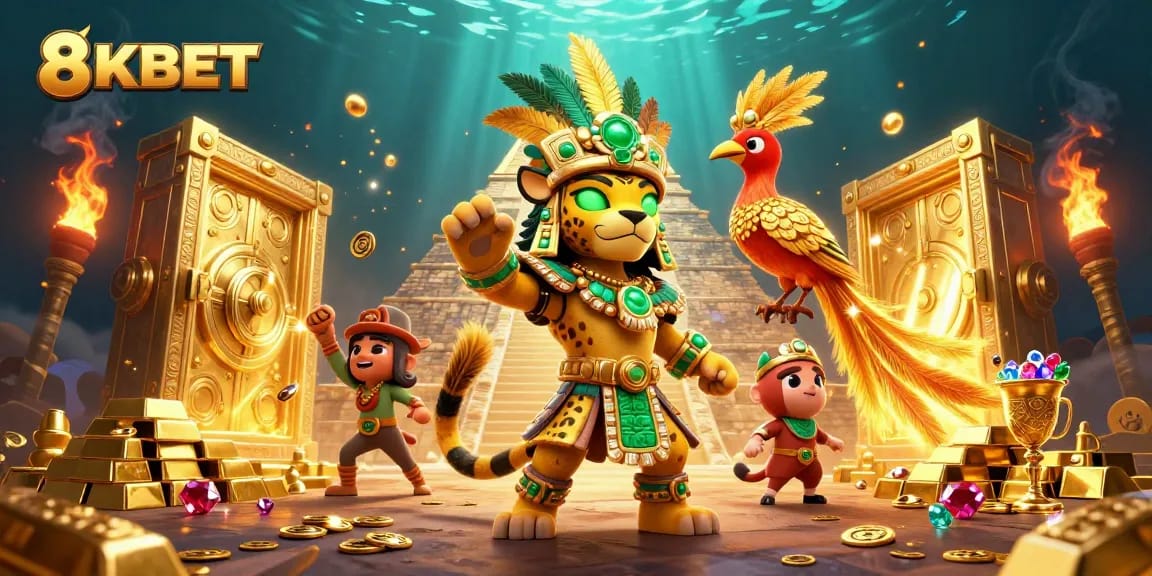 Experience the thrill of 8KBET with vibrant casino elements and dynamic characters.