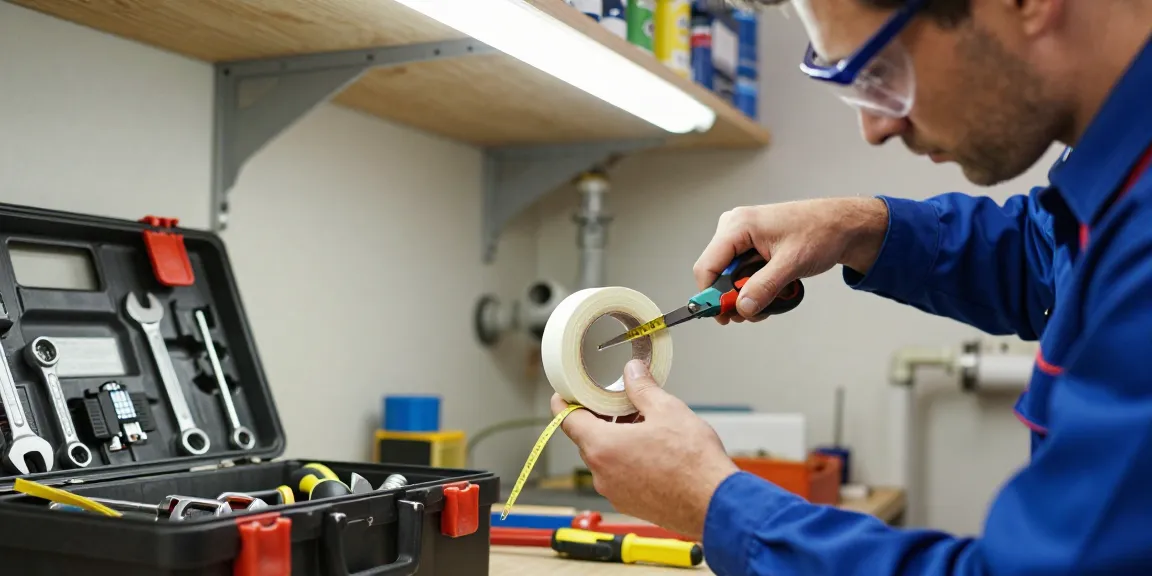 Nastro idraulico applicato da un idraulico esperto in un laboratorio attrezzato.