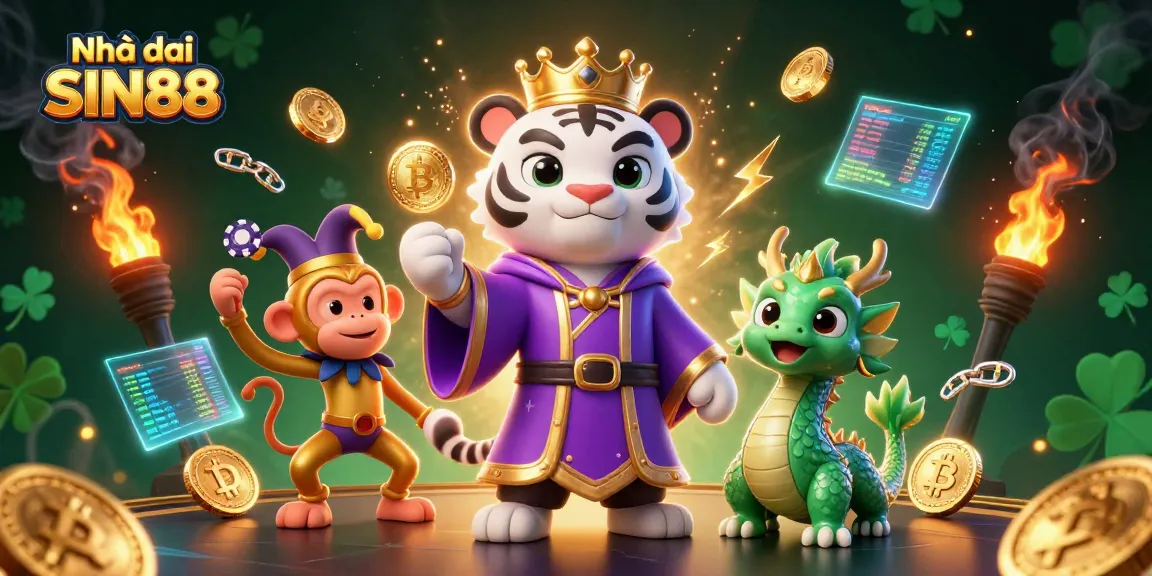 Experience the thrill of Nhà cái SIN88 with vibrant characters and casino elements in a dynamic scene.