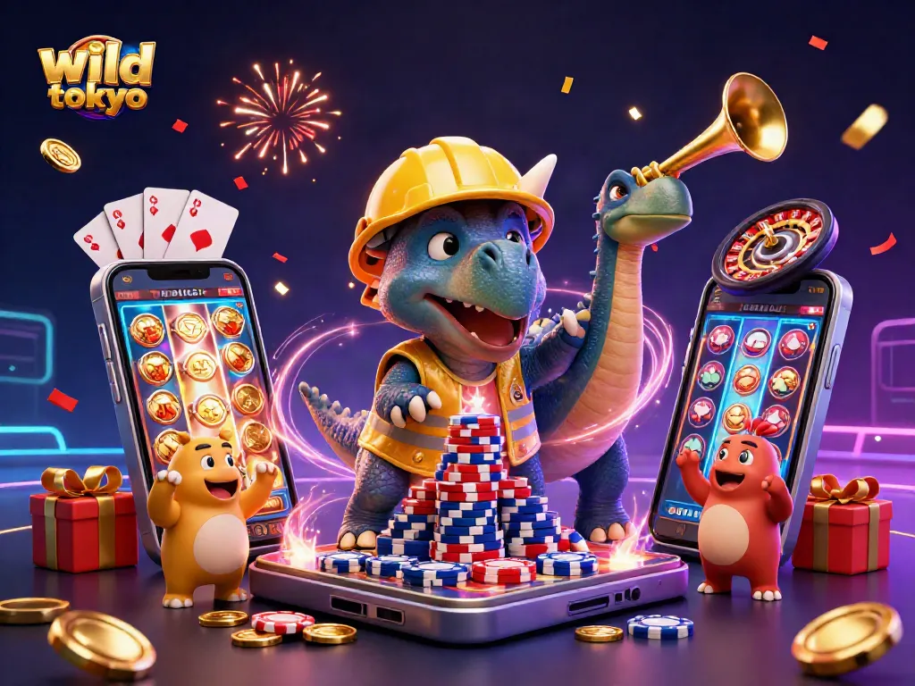 Experience the excitement of wild tokyo casino with a vibrant 3D illustration celebrating wins and gaming adventures.