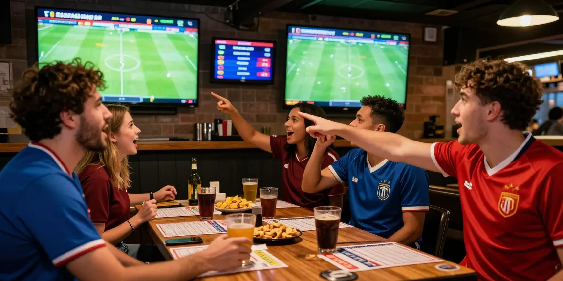 Friends engaging in judi bola at SBOBET88 during World Cup 2026.