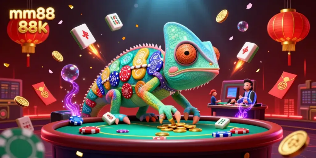 Engage in thrilling gameplay at mm88 88k with a vibrant chameleon casino owner in a dynamic setting.