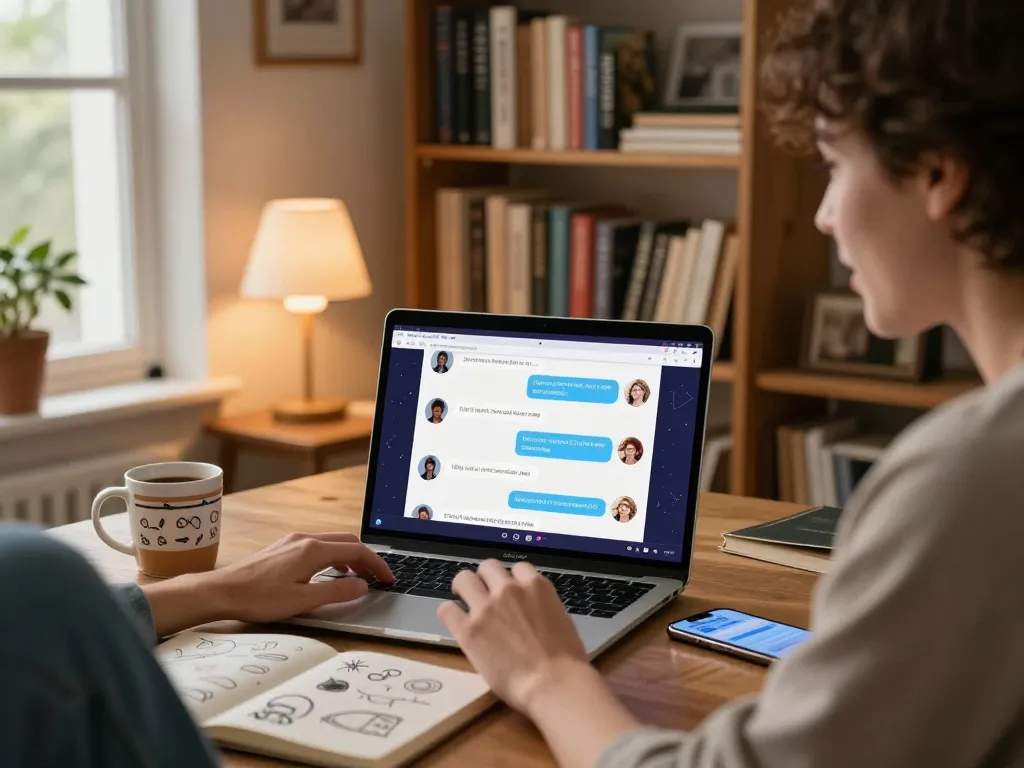 Engaging character AI NSFW interaction showcasing virtual chats in a cozy study.