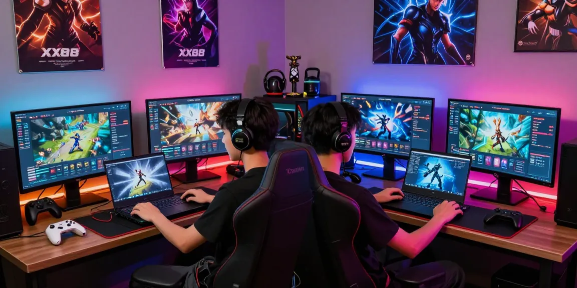 Gamer interacting with XX88 gaming platform in a vibrant setup, showcasing an immersive gaming experience.