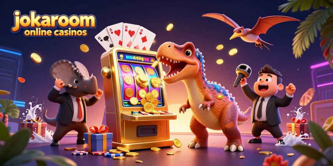 Experience the thrill of jokaroom online casinos with a pachycephalosaurus winning jackpots amid flying coins.