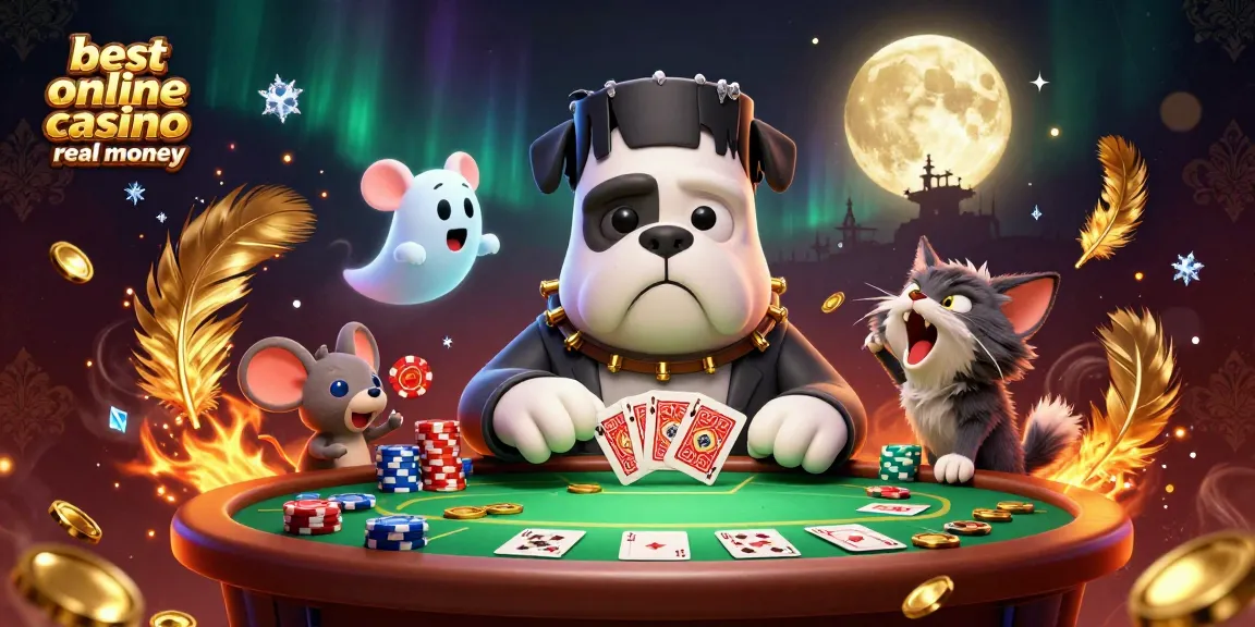 Best online casino real money features cartoon characters and a spooky atmosphere filled with playing cards.